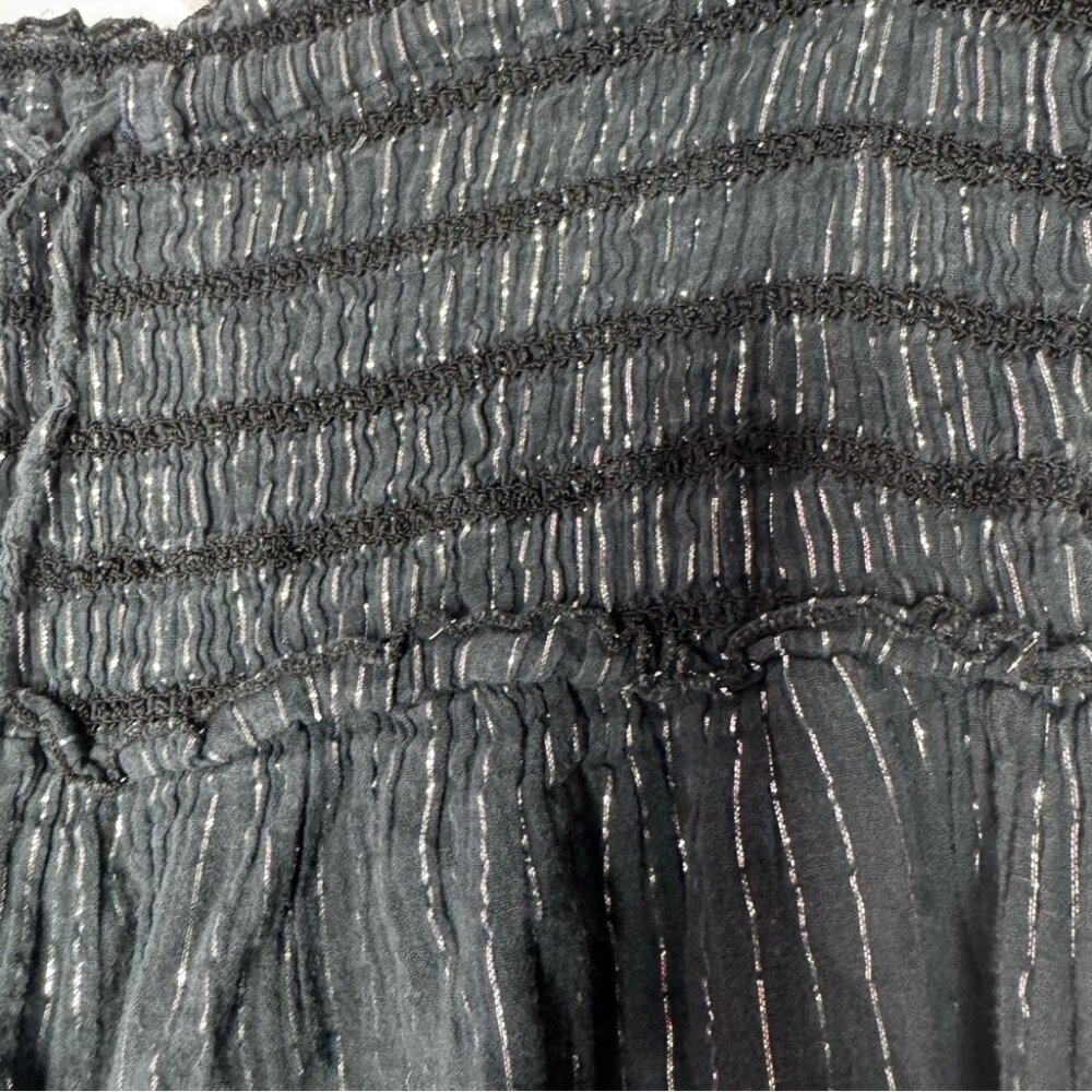Skirt/dress sparkly thread stripes black silver waist tie up flowy maxi cute - Picture 4 of 9